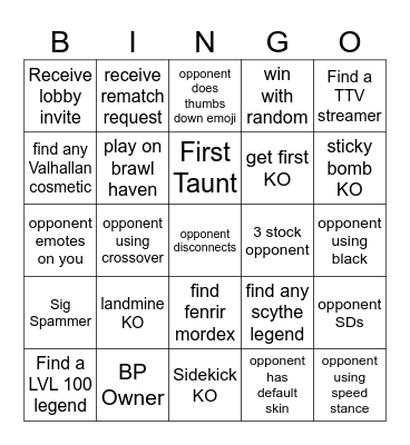 Brawlhalla Bingo Card