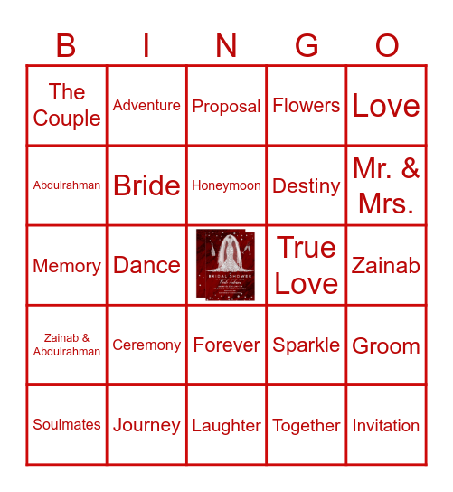Zanoob Bridal Shower Bingo Card