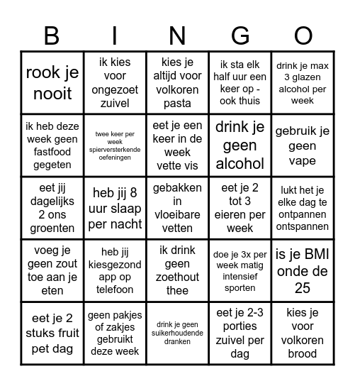 Leefstijl Bingo Card