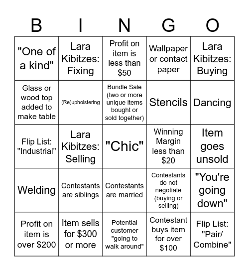Flea Market Flip Bingo Card