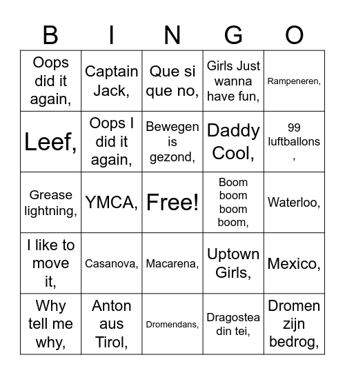 Oud en Nieuw Bingo Card