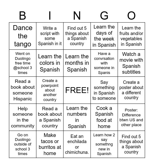 Latin America! Bingo Card