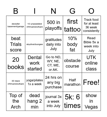 2025 Goals Bingo Card