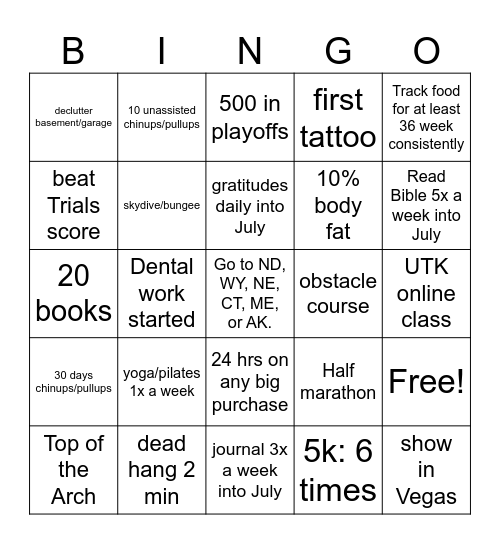 2025 Goals Bingo Card