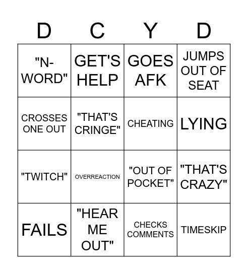DUCKYDEE Bingo Card