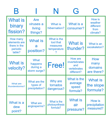 Science Bingo Card