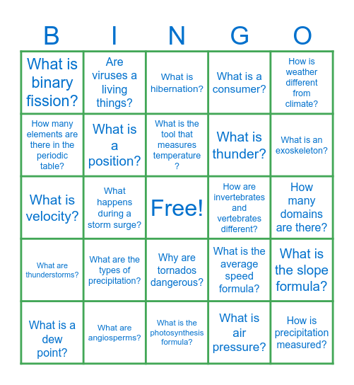 Science Bingo Card