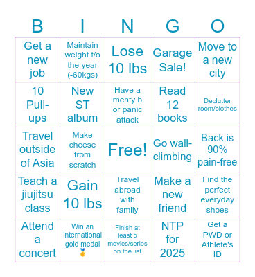 Mariel's 2025 Bingo Card Bingo Card