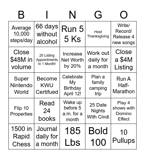 Austin's 2025 Goals Bingo Card