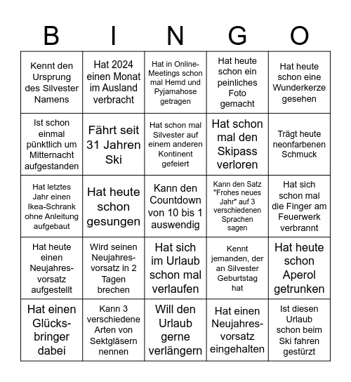 Silvester-Bingo Card