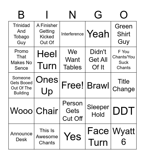 WWE Bingo Card