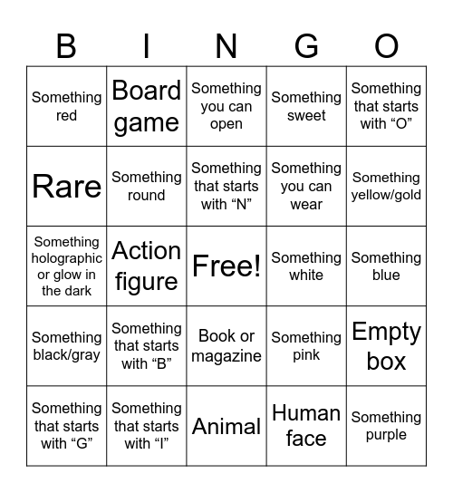 Blind Bag Bingo Card