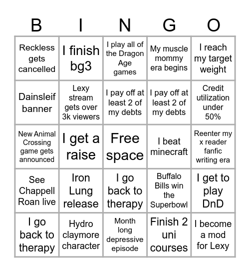 2025 Bingo... Bingo Card