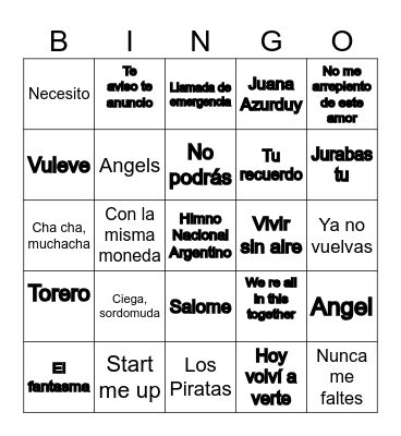 Bingo Musical AñoNuevo Bingo Card