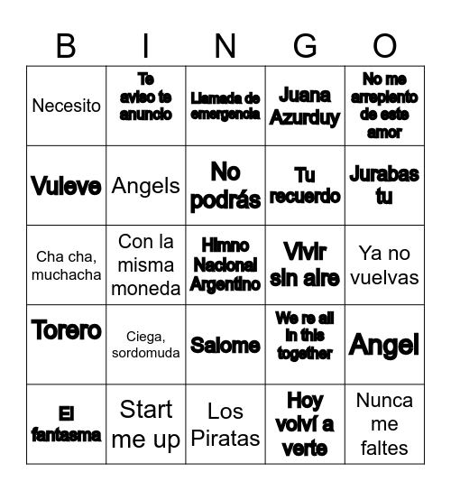 Bingo Musical AñoNuevo Bingo Card