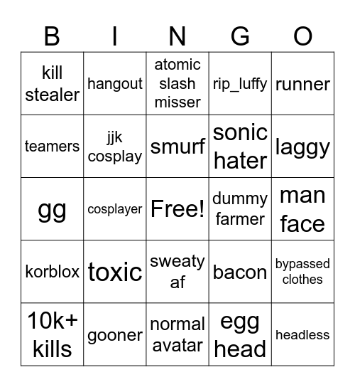 tsb bingo Card