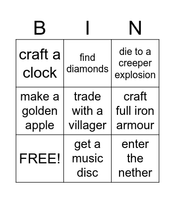 minecraft bingo Card
