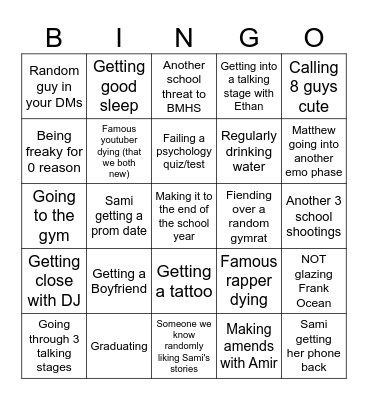 2025 Bingo Board Sami's Bingo Card