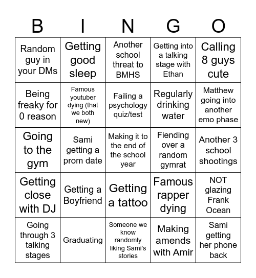 2025 Bingo Board Sami's Bingo Card