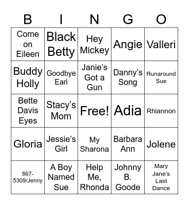 Songs with NAMES Bingo Card