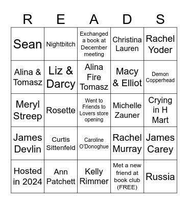 Book Club Bingo: 2024 Review Bingo Card