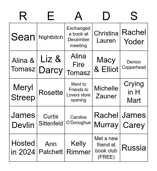 Book Club Bingo: 2024 Review Bingo Card