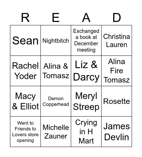 Book Club Bingo: 2024 Review Bingo Card