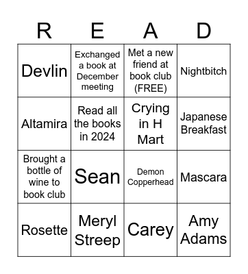 Book Club Bingo: 2024 Review Bingo Card