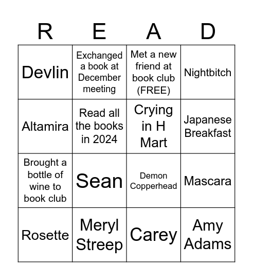 Book Club Bingo: 2024 Review Bingo Card