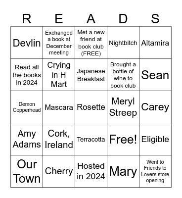 Book Club Bingo: 2024 Review Bingo Card