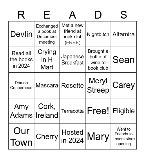 Book Club Bingo: 2024 Review Bingo Card