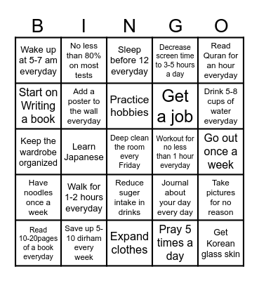 Goals Bingo Card