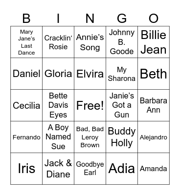 Songs with NAMES Bingo Card