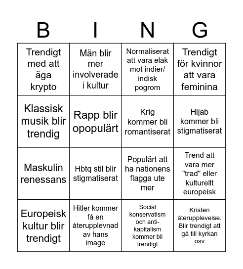 Trender Jasmin Bingo Card