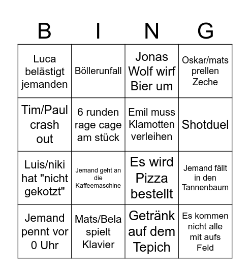 Silvester Bingo Card