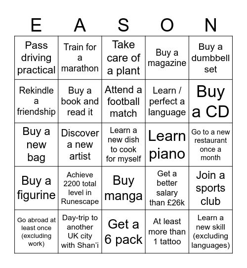 2025 NEW YEARS RESOLUTION BINGO Card