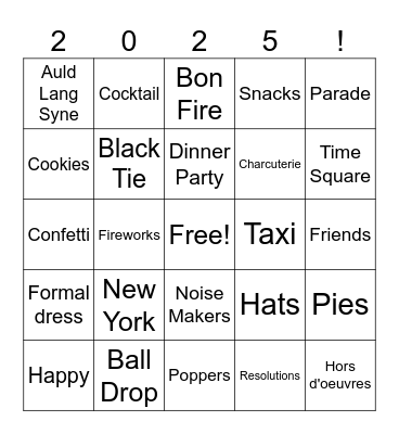 New Year Bingo Card