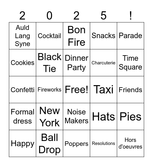 New Year Bingo Card