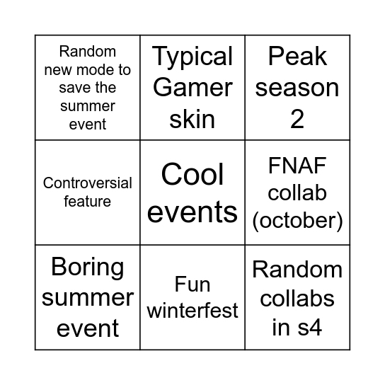 FORTNITE BINGO 2025 Bingo Card