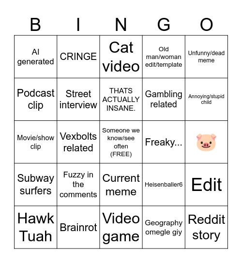 TIKTOK BINGO Card