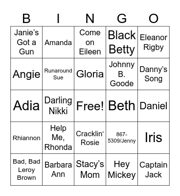 Songs with NAMES Bingo Card
