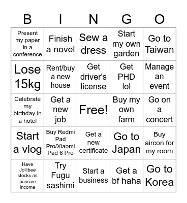 2025 Bingo Card