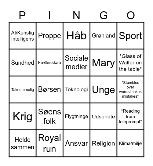 KONG PINGO BINGO Card