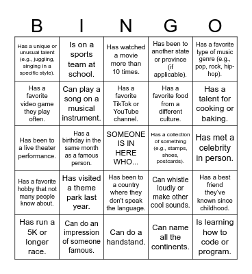 Human Bingo! Bingo Card