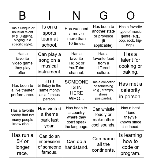 Human Bingo! Bingo Card