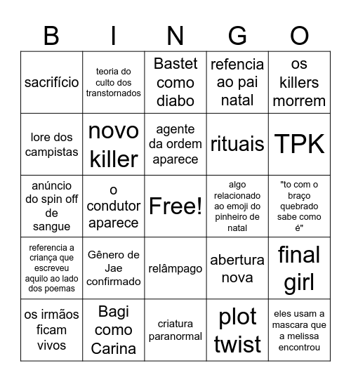 NATAL MACABRO Bingo Card