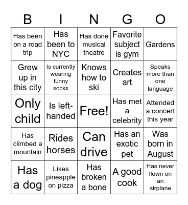 Icebreaker Bingo 1 Bingo Card