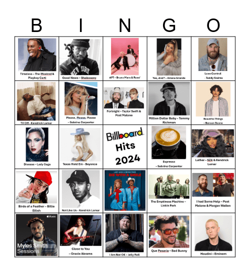 Top Songs of 2024 Bingo Card