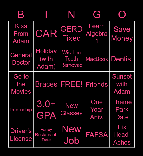 Kamie's 2025 Bingo Card