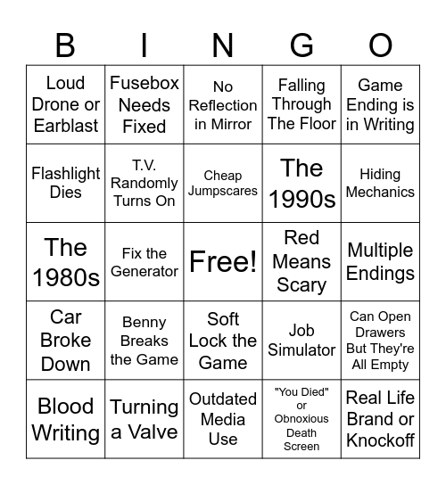 Indie Horror Bingo Card